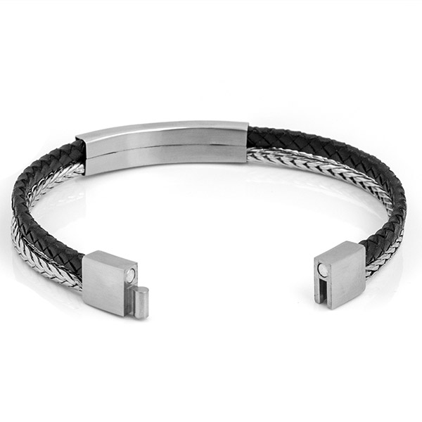 Braided Black Leather and Silver Medical Bracelet inset 1