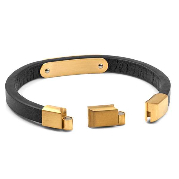 Gold and Black Stylish Leather ID Bracelet inset 1