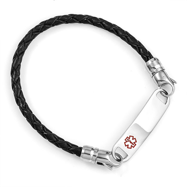 Black Braided Leather Bracelet for ID Tag inset 1