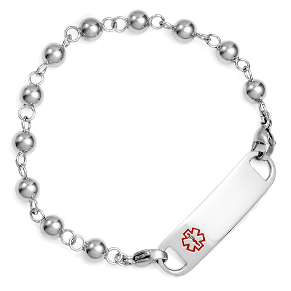Silver Beaded Bracelet for Medical Tag 5 - 7 inch inset 2