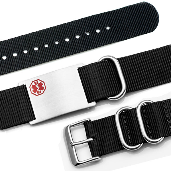 Black Nylon Watch Band Medical Bracelet  inset 1