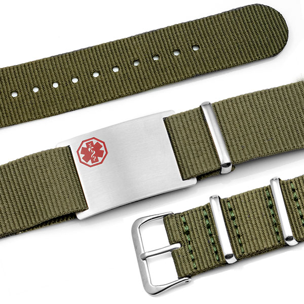 Olive Nylon Watch Band Medical Bracelet  inset 1