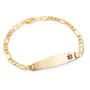 14k Gold Soft Diamond Shaped Figaro Medical Bracelet 
