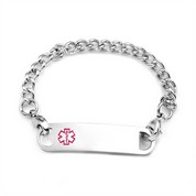 Stainless Chain Bracelet & Pink Medical Tag 5 1/2 Inch