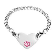 Girls Pink Medical Heart Bracelet  5 1/2 Inch