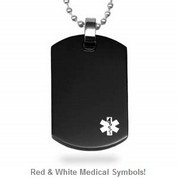  Black Stainless Medical ID Necklace with White Symbol
