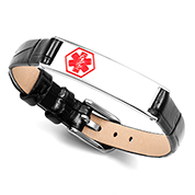 Audrina Medical Black Leather Adjustable Bracelet