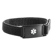 Black Fabric Adjustable Medical ID Bracelet