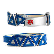 Blue Leather Bracelet with Crystal Triangles - Medical ID - HSKU:2034