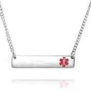 Red Silver Bar Medical ID Necklace for Women