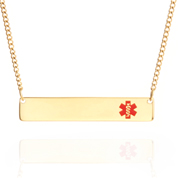 Gold Steel Bar Medical Alert Necklace