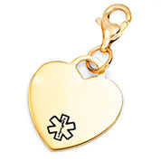 Gold Custom Engraved Heart Charm Medical ID