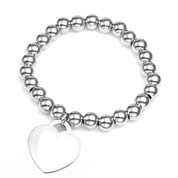 Stretch Silver Bead Bracelet with Heart Charm 5 Inch