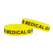 Small-  Silicone Yellow /w blue Medical Alert Symbol-Child - 150MM 