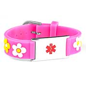 Pink Flower Adjustable Medical ID Bracelet 