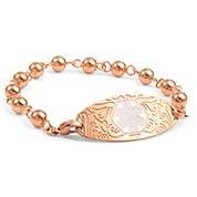 Rose Gold Beaded Medical Bracelet with Designer Tag