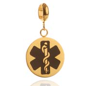 Black Medical Symbol Gold Plated Stainless Disk with Charm Holder
