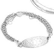 Silver Medical Bracelet with Heart Charms