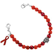 Red Ribbon Heart Beaded Medical Alert Bracelet for ID Tags