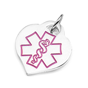 Silver and Pink Heart Medical Alert Charm