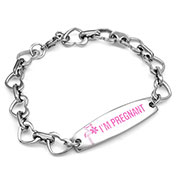 Pink Pregnancy Heart Link Medical Bracelet 8 inch - HSKU:7991