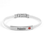 White Braided Faux Leather Diabetes Bracelet