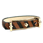 Leather Bracelet with Textured Brown & Black Stripe - HSKU:NM-2026-B