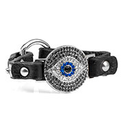 Black Watching Eye Leather Bracelet with Crystal Design - Non-Medical - HSKU:NM-2030-B