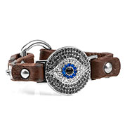 Brown Watching Eye Leather Bracelet with Crystal Design - Non-Medical 