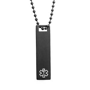 Black Plated Medical Tag Necklace with Black Chain