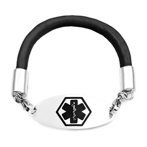 Black Rubber Medical Alert Bracelet 7.5 In