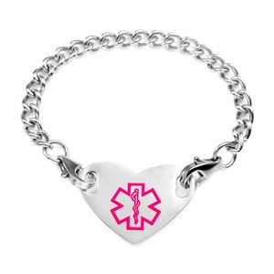 Girls Medical Heart Bracelet Pink 5 1/2 Inch