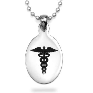 Oval Medical Tag with Black Caduceus 