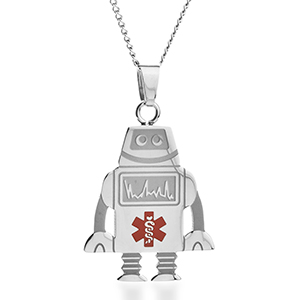 Robot Medical Alert Stainless Necklace