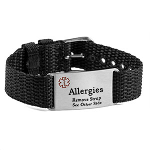 Adjustable Black Polyester Allergy Bracelet