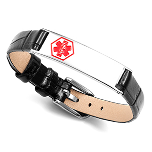 Audrina Medical Black Leather Adjustable Bracelet