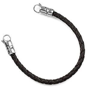 Black Braided Leather Bracelet for ID Tag