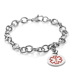 Medical Alert Stainless Cable Link Charm Bracelet 7.5 In