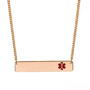 Rose Gold Bar Medical Alert Necklace for Women