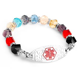Multi Color Bead Bracelet with Red Medical Tag