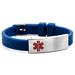 Dark Blue Rubber Medical Bracelet with Watch Band Buckle - HSKU:6085