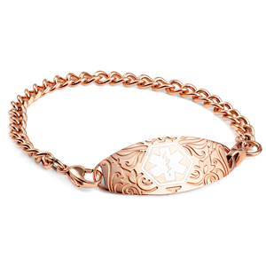 Rose Gold Link Bracelet with Medical Tag