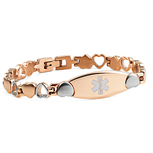 Rose Gold Heart Linking Medical Alert Bracelet