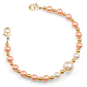 Peach Pearl Beaded Medical Alert Bracelets For Id Tag