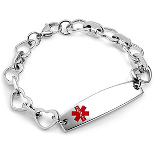 XUANPAI Custom Engraved Medical Alert ID Stainelss Steel Heart Link Bracelet for Women Girls,7.6 Inches