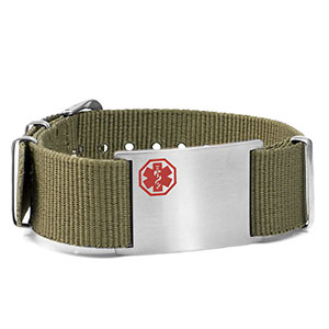 Olive Nylon Watch Band Medical Bracelet 