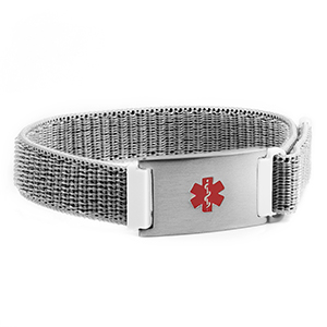Grey Fabric Adjustable Medical Bracelet 